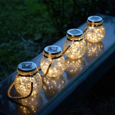 Newish Outdoor Gardeneaves Hanging Hemp Rope Crackle Bottle Glass Jar Copper Wire Led Light Solar Decoration Charging Crack Lamp